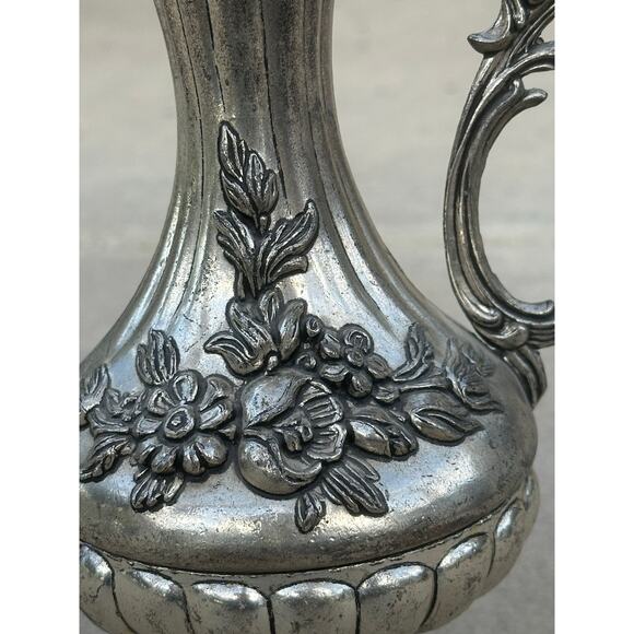 Italian Silver finish Pitcher decor vase floral Romatic scrolling baroque Italy - Picture 2 of 7